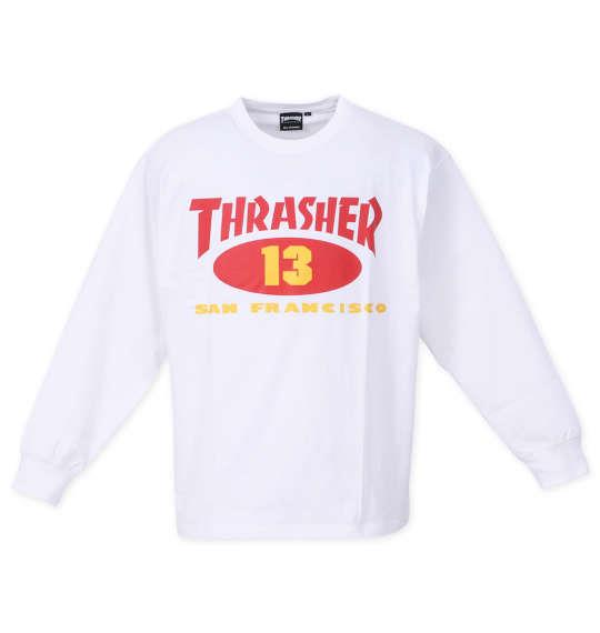 【max8】大きいサイズ メンズ THRASHER OLD OVAL13 長袖 Tシャツ ホワイト 1278-3317-1 3L 4L 5L 6L 8L