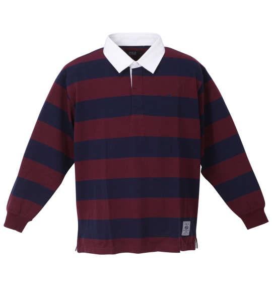 【max8】大きいサイズ メンズ POLO BCS 均等ボーダー 長袖 ラガーシャツ エンジ 1278-3655-2 3L 4L 5L 6L 8L