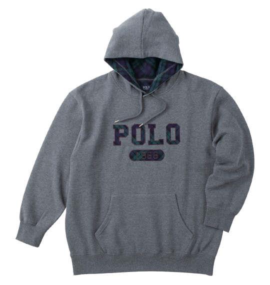 大きいサイズ メンズ POLO BCS 裏起毛チェックロゴ プル パーカー チャコールグレー 1278-3657-1 3L 4L 5L 6L 8L