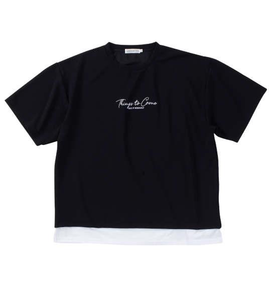 大きいサイズ メンズ launching pad アムンゼンツイル裾フェイクレイヤード 半袖 Tシャツ ブラック × ホワイト 1258-4251-2 3L 4L 5L 6L