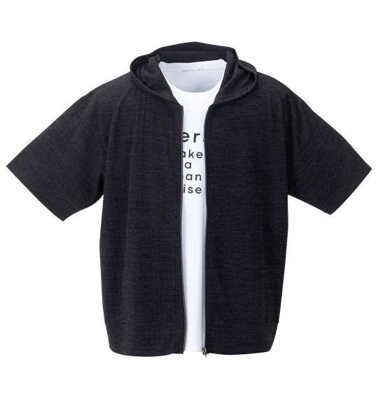 大きいサイズ メンズ launching pad 針抜き ストライプ 半袖 フルジップ パーカー + 半袖 Tシャツ ブラック杢 × ホワイト 1258-4252-2 3L 4L 5L 6L