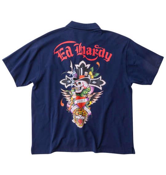 【max8】大きいサイズ メンズ Ed Hardy 鹿の子プリント 半袖 ポロシャツ ネイビー 1278-4516-1 3L 4L 5L 6L 8L