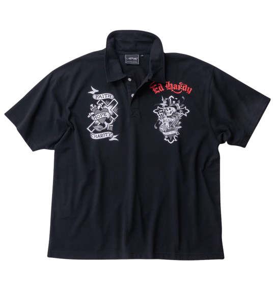 【max8】大きいサイズ メンズ Ed Hardy 鹿の子プリント 半袖 ポロシャツ ブラック 1278-4516-2 3L 4L 5L 6L 8L