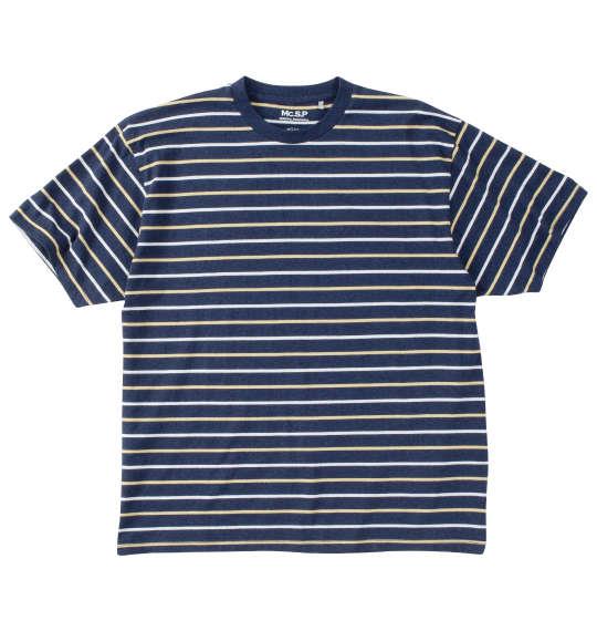 【max8】大きいサイズ メンズ Mc.S.P オーガニックコットン ボーダー クルーネック 半袖 Tシャツ ネイビー杢 1278-4511-2 3L 4L 5L 6L 7L 8L