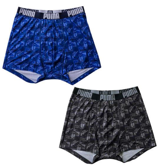 【max8】大きいサイズ メンズ PUMA 2P RENUポリベアイラストロゴAOP ボクサーパンツ ブルー × ブラック 1249-4250-1 3L 4L 5L 6L 7L 8L