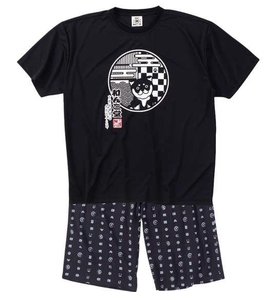 【max8】大きいサイズ メンズ 黒柴印和んこ堂 ポリ天竺 半袖 Tシャツ + 楊柳 ハーフパンツ ブラック × ブラック 1258-4232-2 3L 4L 5L 6L 8L