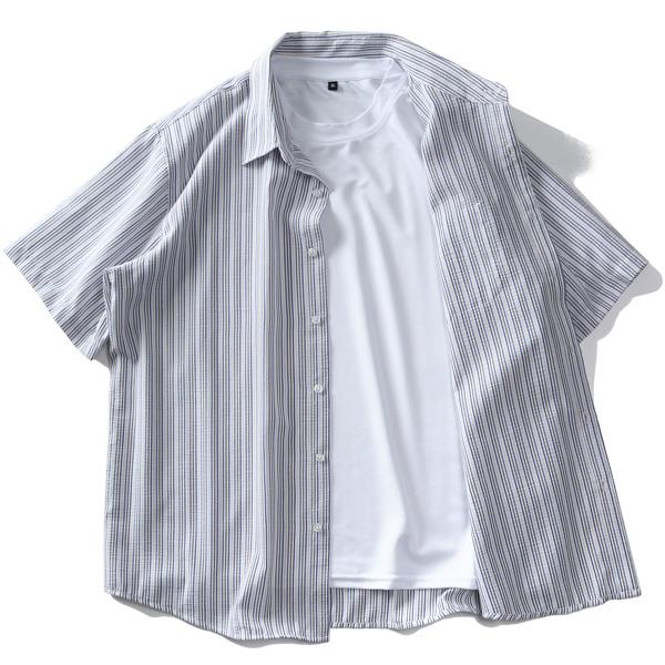 【SB0322】大きいサイズ メンズ DANIEL DODD サッカー ストライプ 半袖 レギュラー シャツ + 半袖 Tシャツ アンサンブル 715-sh240215