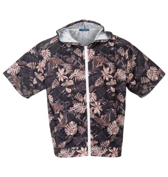 【max8】大きいサイズ メンズ COLLINS メッシュボタニカル柄プリント 半袖 フルジップ パーカー + 半袖 Tシャツ ブラウン系 × ブラック 1258-4242-2 3L 4L 5L 6L 8L