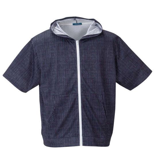 【max8】大きいサイズ メンズ COLLINS メッシュヒッコリー風プリント 半袖 フルジップ パーカー + 半袖 Tシャツ ブラック × ブラック 1258-4244-2 3L 4L 5L 6L 8L
