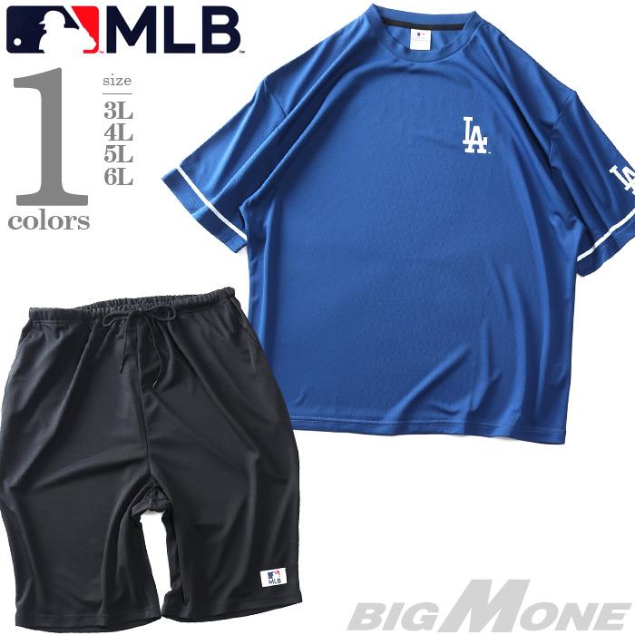 大きいサイズ メンズ MLB エステルメッシュ 半袖 Tシャツ + ハーフパンツ 上下セット Dodgers ドジャース 春夏新作 21431yh