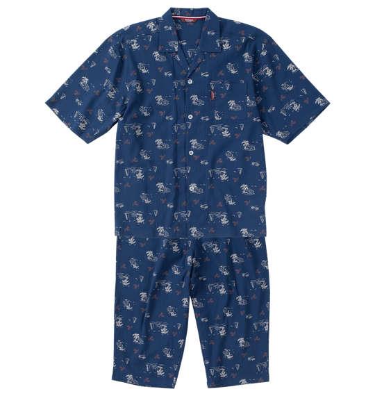 【max8】大きいサイズ メンズ marie claire homme 楊柳総柄 半袖 七分丈パンツ パジャマ ネイビー 1279-4201-1 3L 4L 5L 6L 8L