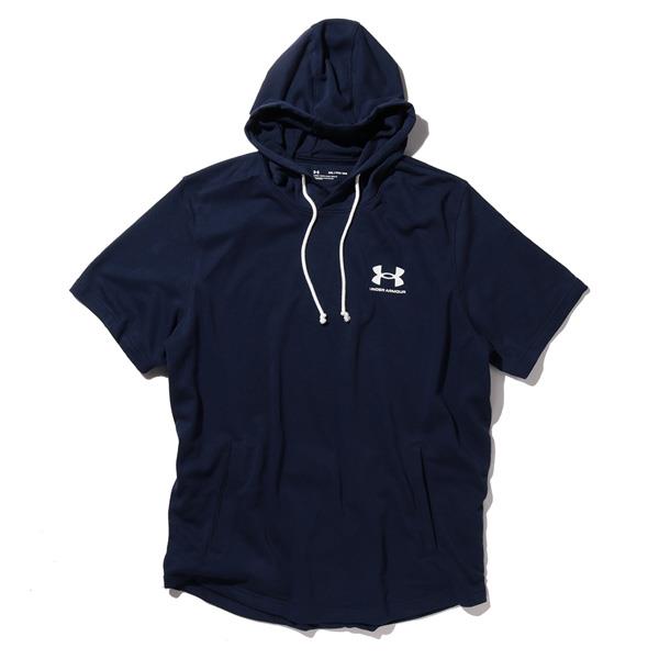 大きいサイズ メンズ UNDER ARMOUR アンダーアーマー 半袖 プルオーバー パーカー RIVAL TERRY LC SS HD USA直輸入 1370396-410