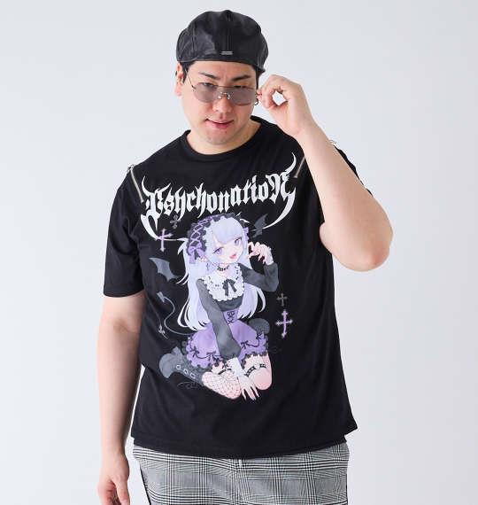 大きいサイズ メンズ PSYCHO NATION サイコ×寝田ルネ デビル 半袖 Tシャツ ブラック 1278-4542-1 3L 4L 5L 6L