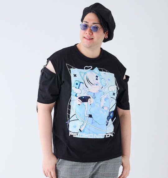 大きいサイズ メンズ PSYCHO NATION サイコ×寝田ルネ ゲーマー 半袖 Tシャツ ブラック 1278-4543-1 3L 4L 5L 6L