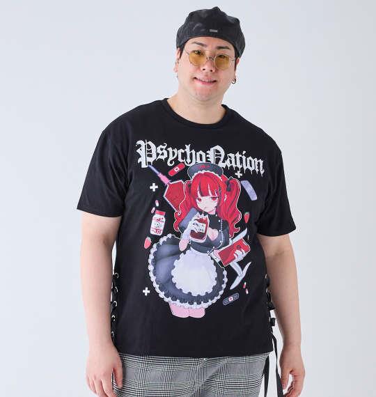 大きいサイズ メンズ PSYCHO NATION サイコ×寝田ルネ ナース 半袖 Tシャツ ブラック 1278-4544-1 3L 4L 5L 6L