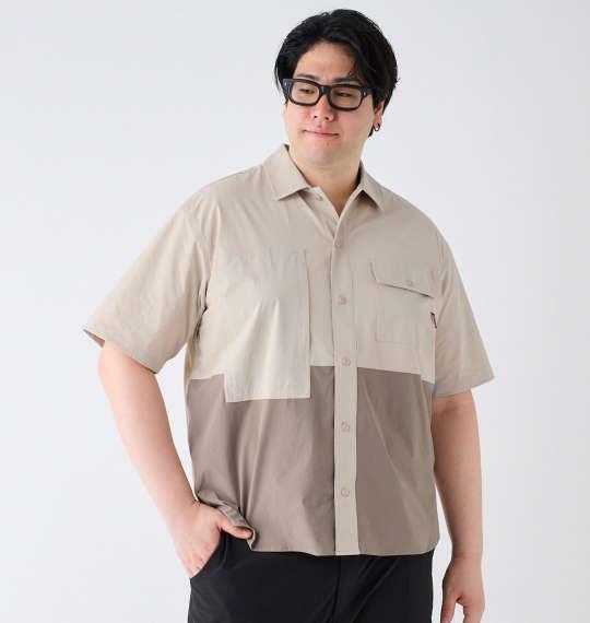 【max8】大きいサイズ メンズ Coleman ストレッチ ナイロン リップストップ バイカラー 半袖 シャツ ベージュ 1277-4270-1 3L 4L 5L 6L 7L 8L