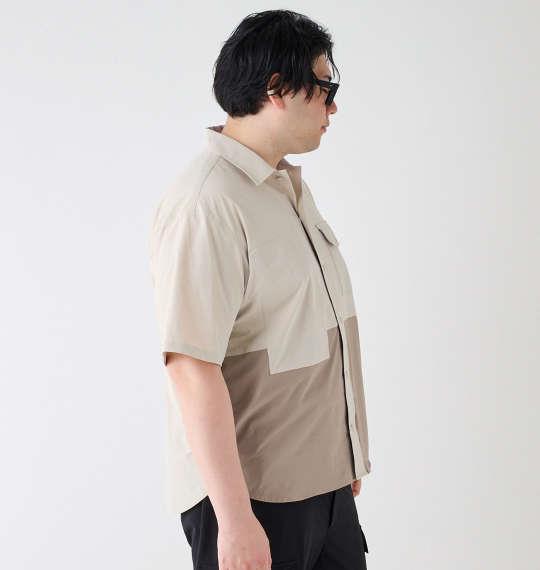 【max8】大きいサイズ メンズ Coleman ストレッチ ナイロン リップストップ バイカラー 半袖 シャツ ベージュ 1277-4270-1 3L 4L 5L 6L 7L 8L