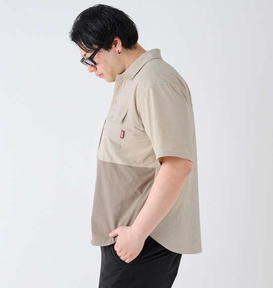 【max8】大きいサイズ メンズ Coleman ストレッチ ナイロン リップストップ バイカラー 半袖 シャツ ベージュ 1277-4270-1 3L 4L 5L 6L 7L 8L