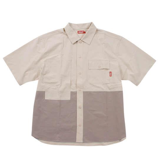 【max8】大きいサイズ メンズ Coleman ストレッチ ナイロン リップストップ バイカラー 半袖 シャツ ベージュ 1277-4270-1 3L 4L 5L 6L 7L 8L