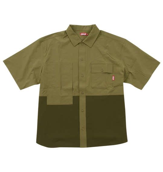 【max8】大きいサイズ メンズ Coleman ストレッチ ナイロン リップストップ バイカラー 半袖 シャツ カーキ 1277-4270-2 3L 4L 5L 6L 7L 8L