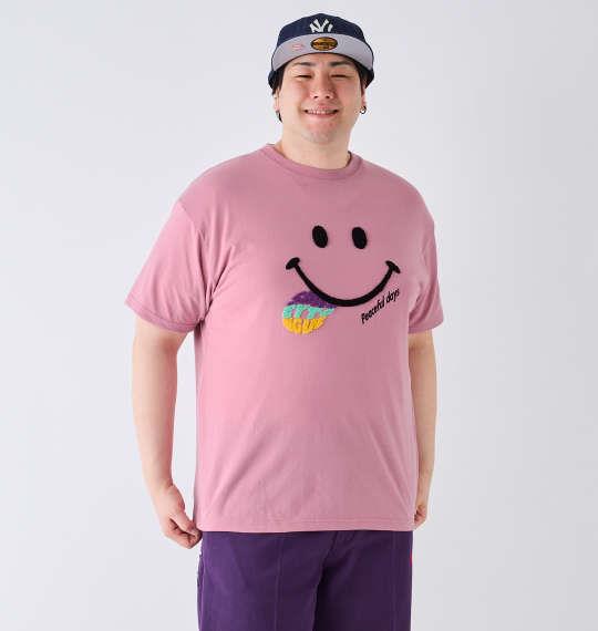 【max8】大きいサイズ メンズ SMILEY FACE T/C 天竺 サガラ刺繍 半袖 Tシャツ ダスティピンク 1278-4578-3 3L 4L 5L 6L 8L