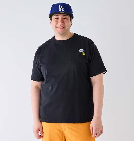 【max8】大きいサイズ メンズ SMILEY FACE T/C 天竺 ポケット付刺繍 半袖 Tシャツ ブラック 1278-4579-2 3L 4L 5L 6L 8L