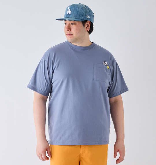 【max8】大きいサイズ メンズ SMILEY FACE T/C 天竺 ポケット付刺繍 半袖 Tシャツ ダスティサックス 1278-4579-3 3L 4L 5L 6L 8L