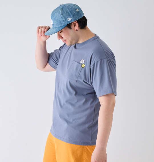 【max8】大きいサイズ メンズ SMILEY FACE T/C 天竺 ポケット付刺繍 半袖 Tシャツ ダスティサックス 1278-4579-3 3L 4L 5L 6L 8L
