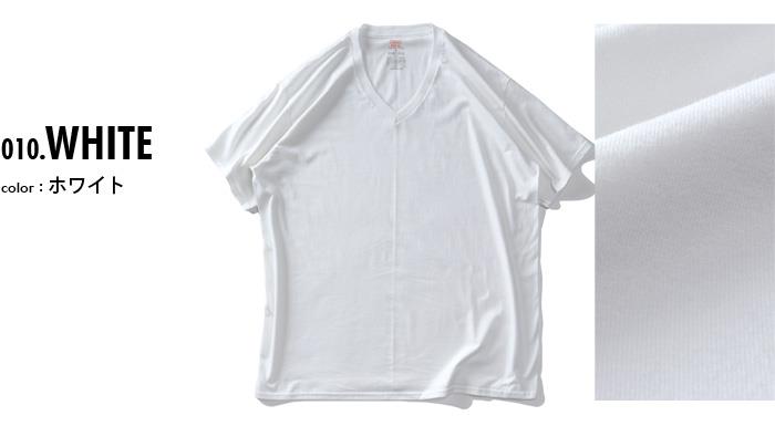 大きいサイズ メンズ HANES ヘインズ 綿100% Vネック 半袖 Tシャツ 2枚セット 抗菌防臭 肌着 下着 hm1ey704