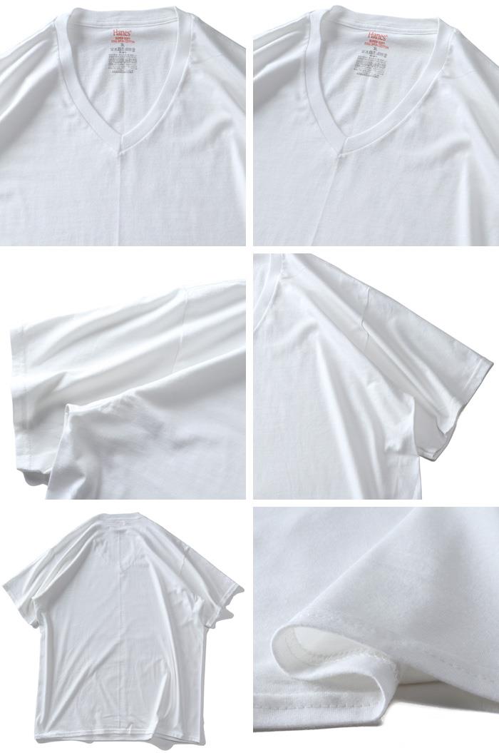 大きいサイズ メンズ HANES ヘインズ 綿100% Vネック 半袖 Tシャツ 2枚セット 抗菌防臭 肌着 下着 hm1ey704