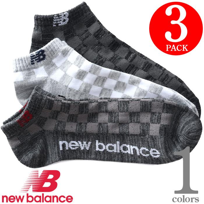 大きいサイズ メンズ NEW BALANCE ニューバランス 格子柄 3P アンクル ソックス 靴下 3枚組 nbcmc69h3