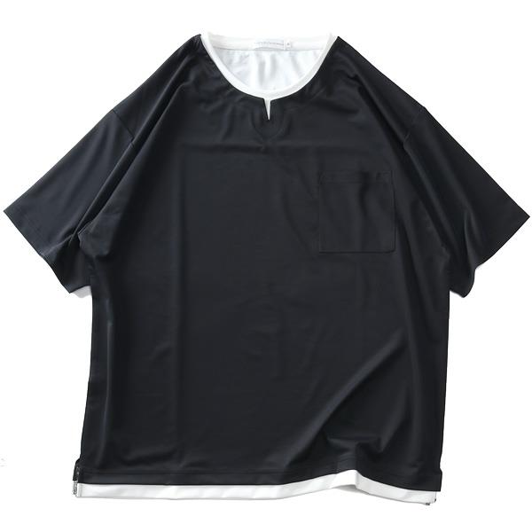 大きいサイズ メンズ PLEGGI プレッジ ジャガード フェイクキーネック 半袖 Tシャツ 64-44594-2
