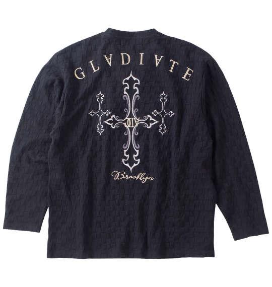 大きいサイズ メンズ GLADIATE 刺繍ブロックジャガード 長袖 Vネック Tシャツ ブラック 1258-4360-2 3L 4L 5L 6L