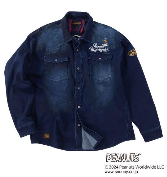 【max8】大きいサイズ メンズ FLAGSTAFF × PEANUTS スヌーピーコラボ デニム 長袖 シャツ ネイビー 1277-4370-1 3L 4L 5L 6L 8L
