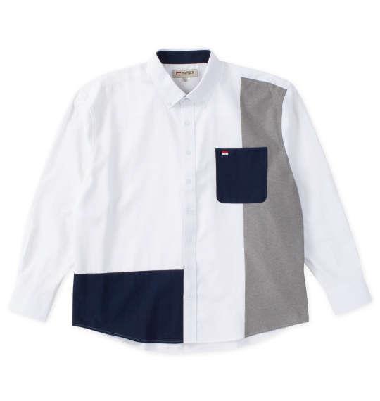 【max8】大きいサイズ メンズ H by FIGER CVC オックス 縦切替 長袖 B.D シャツ ホワイト 1267-4300-1 3L 4L 5L 6L 8L