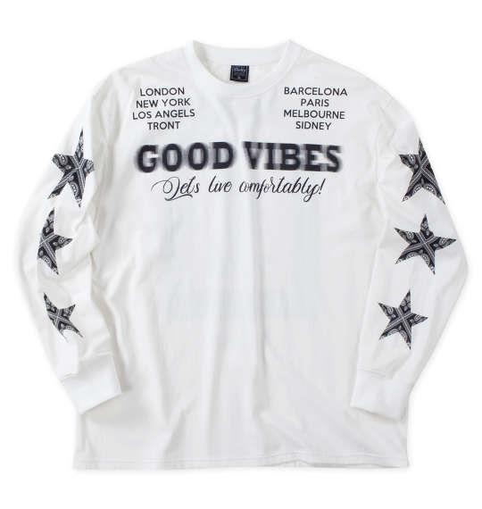 大きいサイズ メンズ SHELTY 天竺 プリント 長袖 Tシャツ オフホワイト 1268-4310-1 3L 4L 5L 6L