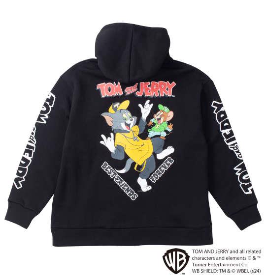 大きいサイズ メンズ TOM and JERRY ニット フリース プリント フルジップ パーカー ブラック 1278-4636-2 3L 4L 5L 6L