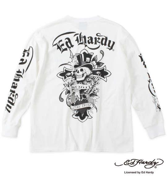 大きいサイズ メンズ Ed Hardy 天竺 プリント 長袖 Tシャツ オフホワイト 1278-4640-1 3L 4L 5L 6L