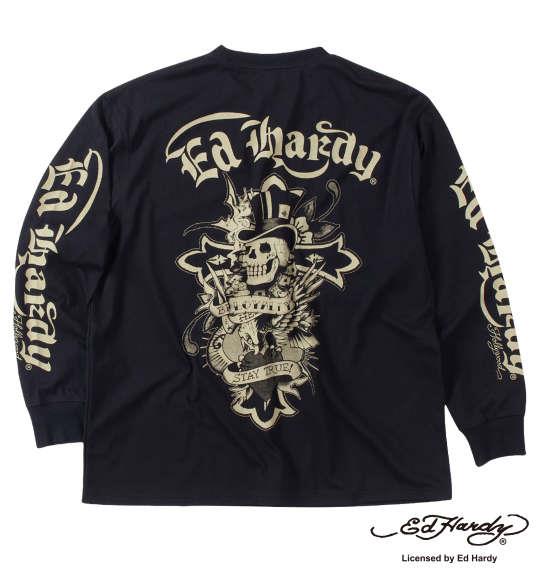 大きいサイズ メンズ Ed Hardy 天竺 プリント 長袖 Tシャツ ブラック 1278-4640-2 3L 4L 5L 6L
