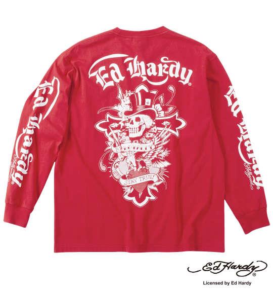 大きいサイズ メンズ Ed Hardy 天竺 プリント 長袖 Tシャツ レッド 1278-4640-3 3L 4L 5L 6L