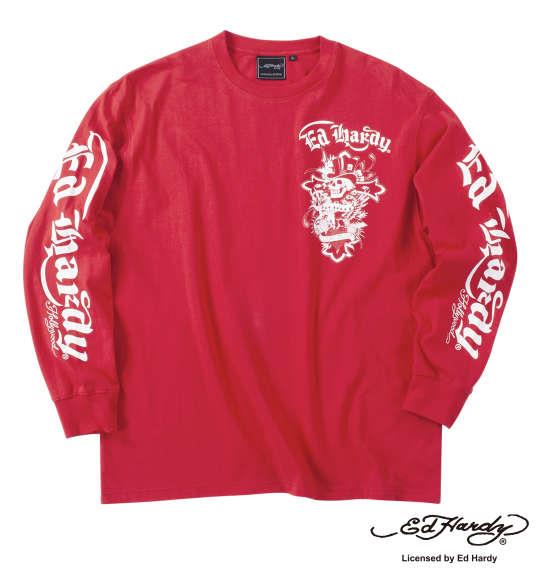 大きいサイズ メンズ Ed Hardy 天竺 プリント 長袖 Tシャツ レッド 1278-4640-3 3L 4L 5L 6L