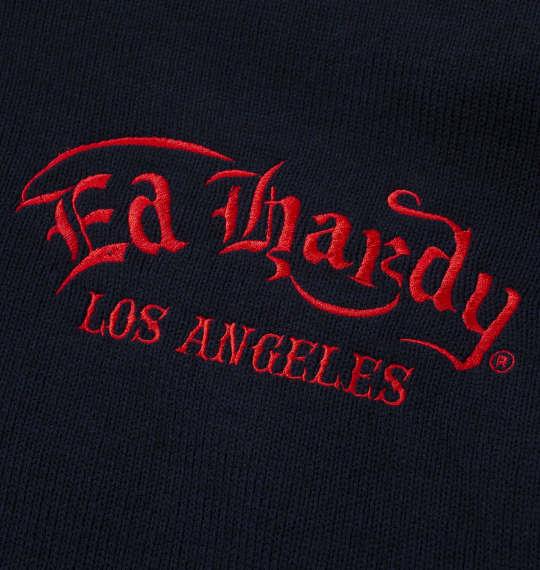 大きいサイズ メンズ Ed Hardy ニット フリース刺繍 & プリント フルジップ パーカー ネイビー 1278-4642-1 3L 4L 5L 6L