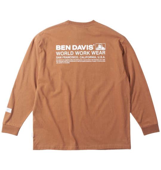 大きいサイズ メンズ BEN DAVIS ピス+バックプリント 長袖 Tシャツ ブリック 1278-4681-1 3L 4L 5L 6L