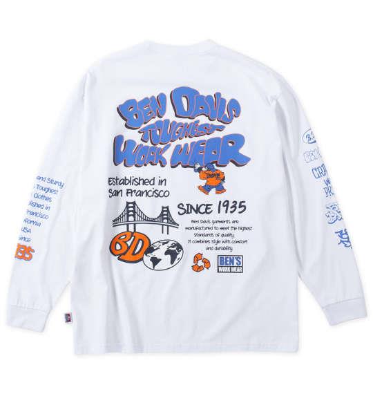 大きいサイズ メンズ BEN DAVIS バブルロゴ 長袖 Tシャツ ホワイト 1278-4682-1 3L 4L 5L 6L