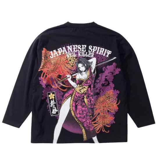 【max8】大きいサイズ メンズ 絡繰魂抜刀娘 凛の誘い 長袖 Tシャツ ブラック 1258-4330-1 3L 4L 5L 6L 8L