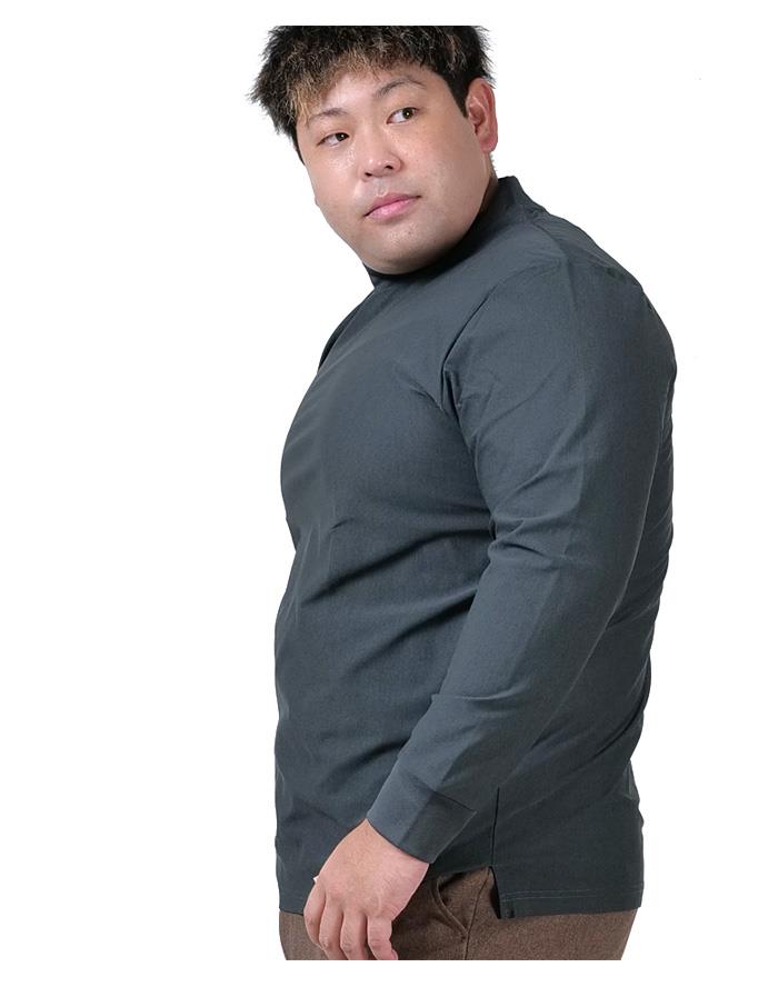 大きいサイズ メンズ DREAM MASTER ストレッチ モックネック 長袖 Tシャツ dm-t240420