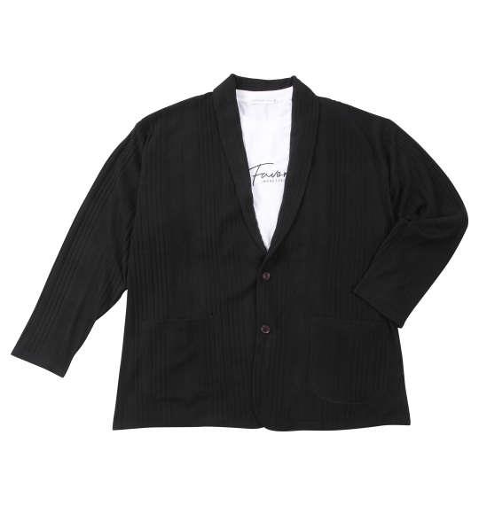 大きいサイズ メンズ launching pad 針抜きストライプ 長袖 ショール ジャケット + 半袖 Tシャツ ブラック×ホワイト 1258-4345-2 3L 4L 5L 6L