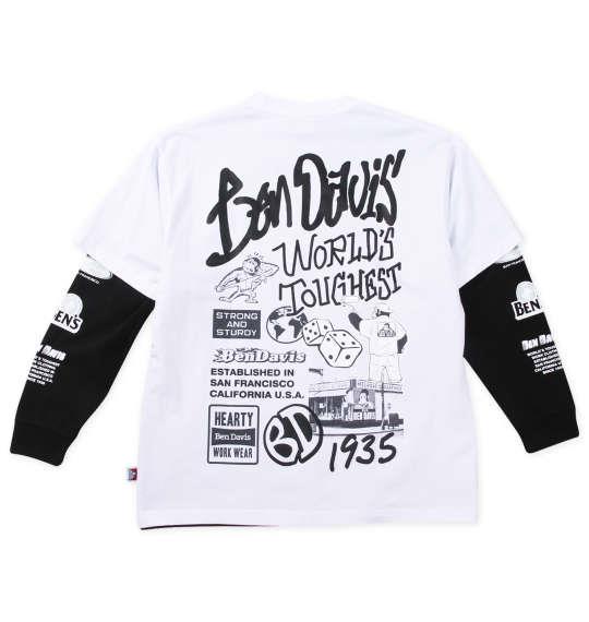大きいサイズ メンズ BEN DAVIS 長袖T & 半袖T レイヤード Tシャツ ホワイト×ブラック 1278-4685-1 3L 4L 5L 6L