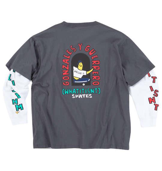 【max8】大きいサイズ メンズ (What it isNt) 半袖T × 長袖T レイヤード Tシャツ チャコール × ホワイト 1278-4695-1 3L 4L 5L 6L 8L