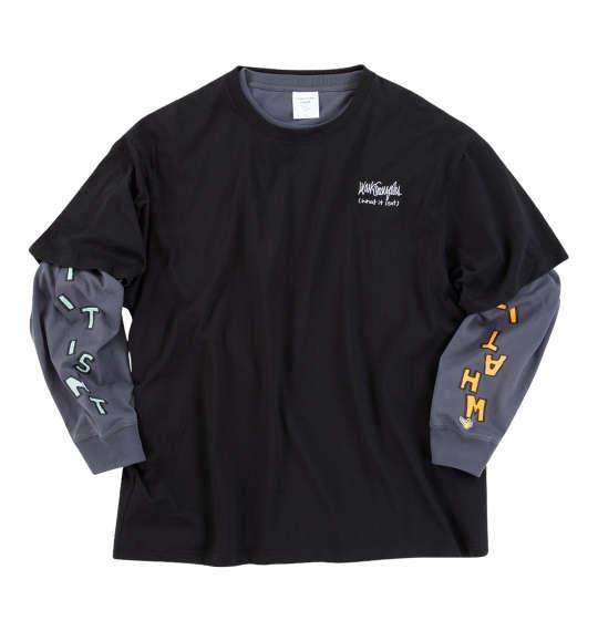 【max8】大きいサイズ メンズ (What it isNt) 半袖T × 長袖T レイヤード Tシャツ ブラック × チャコール 1278-4695-2 3L 4L 5L 6L 8L